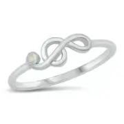 Music Note Ring Solid Sterling Silver 925 White Lab Opal Face Height 5 mm Size 4