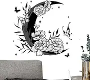 Kuehssn Black Moon Wall Decal,Wall Decorations Moon Flower Sticker | Fashionable Home Background, Versatile Wall Decals for Door Window, Bedroom, Living Room, Coffee Shop