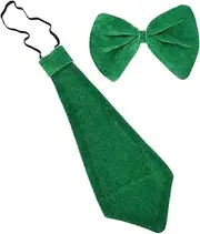 [OATIPHO] Men's St. Patrick's Day Bow Tie Set 2 in 1 Necktie Bow Tie Festive Green Tie for Party