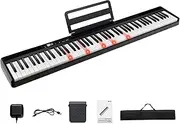 HONEY JOY 88 Key Piano Keyboard, Full Size Semi-Weighted Keyboard, Portable Electric Piano w/Lighted Keys, Music Stand, Sustain Pedal, Charger, USB/MIDI/MP3 & Teaching Mode for Beginners Kids Adults