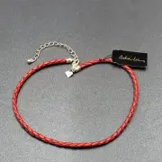 COOKIE LEE Silver Tone Red Braided Leather Cord Necklace 15"-18" NWT