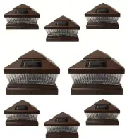 Solar Post Cap Light 8 Pcs 6x6 Solar Brown Color Square 5 LED Bulbs Fence Light