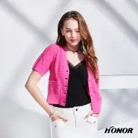 在飛比找momo購物網優惠-【HONOR 山形屋】針織愛心紋造型排釦短版外套