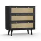 Aupodin Chest Of Drawer 31.5" Media Storage Soft Closing Particle Board Black