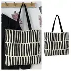 Line Print Canvas Tote Bag Zipper Reusable Shopping Bag Shopping