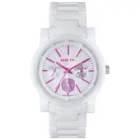 在飛比找momo購物網優惠-【GOTO】亮彩活力三眼陶瓷手錶-白x桃(GC1360B-2