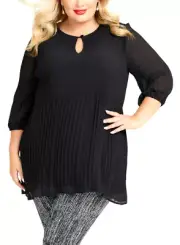 TS TAKING SHAPE plus size XS / 14 Juno Plisse Georgette Tunic luxe black top NWT