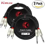 2-PACK Kirlin 6FT Dual 1/4" Mono - Dual RCA 24AWG Patch Cable Black AP-403 PR-06