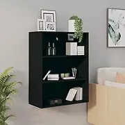 Classic Black Hanging Wall Cabinet, 69.5x32.5x90 cm, Engineered Wood Storage Solution with Three Compartments for Kitchen, Living, or Dining Spaces