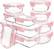 Glass Meal Prep Containers with Lids 12 Pack Airtight Glass Meal Prep Containers, Stackable & Leak-proof, Dishwasher Safe, Pink