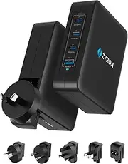 ZYRON 140W USB-C GaN Charger with Universal Travel Adapters (AU/US/EU/UK), PD3.1 Power Adapter for MacBook Pro M1/M2/M3, iPhone 16, Galaxy S24 Ultra with 240W USB-C Cable & Hard Case for Travel