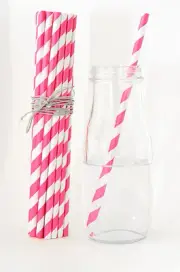 75x hotpink striped paper straws party wedding birthday baby shower decoration