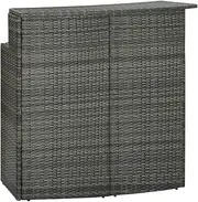 vidaXL Modern Poly Rattan Garden Bar Table in Grey - Weather-Resistant Outdoor Counter Table with 2-Tier Top and Powder-Coated Steel Frame