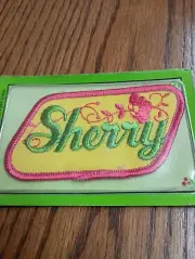 Sherry Funky Colors Pink Yellow Green Vintage Name Patch (Cursive Letters) NOS