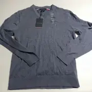 Tommy Hilfiger Men's Pull Over Sweater Cotton V Neck Navy Blue Large NWT