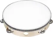 uxcell 1 Pcs Tambourine Drum 10 Inch Wood Hand Held Tambourine Single Row Metal Jingle Percussion Musical Drum Instrument for Adults Church Wedding Party Games, Wood Color