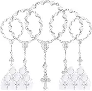 Foshird Pack of 15 Rosary Catholic with Cross Pendant Bracelet Lucky Charm Guest Gifts for Christening Communion Confirmation Wedding Car Party (Silver)