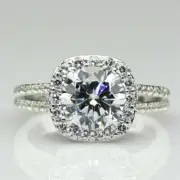 3.50CT Emerald Cut Moissanite Women's Halo Engagement Ring 14k White Gold Plated