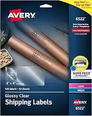 Avery Crystal Clear Address Labels for Laser & Inkjet Printers, 2" x 4", 100 Labels, 5 Packs (6522)