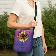 Women's Sunflower Print Crossbody Bag - Large Capacity Waterproof Fabric Shoulder Bag with Adjustable Shoulder Strap, Inspired Faith Design, Suitable for Leisu