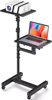 2 Shelves Projector Stand Tripod, Mobile Laptop Cart on Wheels Projector Tripod