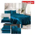 Luxury 5pcs Dark Teal Satin Split King Sheet Set – Silky Soft & Fade Resistant