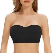 Cavotor Strapless Push Up Bra for Women Bandeau Bra Padded Stay Up Non-Slip Silicone Supportive Strapless Bras for Bigger Bust Non Wired Comfort Bralette
