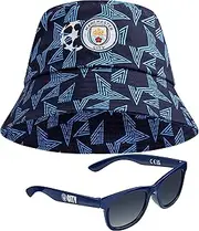 [MANCHESTER CITY] F.C. Baseball Cap or Bucket Hat and Kids Sunglasses Set Summer Sun Hat 100% UV Holiday Essentials Boys Gifts