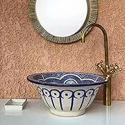 Moroccan Vintage Vanity Clay Vessel Sink - 100% Handmade Artistry and Unique Design for Exquisite Bathroom Decor - Farmhouse 4 Positions Basin Art Deco Inspired Sink (45 CM)