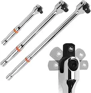 1/2'' Drive Breaker Bar Wrench Socket 10/15/18inch Extension 180-Degree Cr-V Flex Head and Engraved Non-slip Handle Repair Tools(M 15 inch)