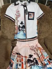 Lai Meng Five Cats Blouse & Skirt Women's US 8 Landscape Design Work Wear