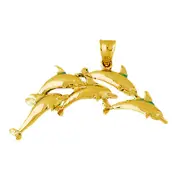 14K Gold Quintet Arch of Five Dolphins Pendant