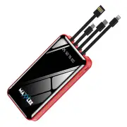 Maxxlee 20000mAh Powerbank Built-in 3 Cables High Capacity Battery Charger for Android iPhone Red