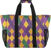 [sanluoli] Storage Bags Collapsable Beach Bag With Pockets with Handles Laundry Bag Travel, Mardi Gras Rhombus Pattern, 1 size