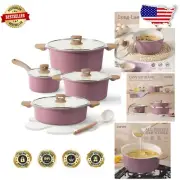 Purple Ceramic Cookware Set - 12 Pcs Nonstick with Protectors & Utensils