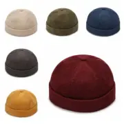 Mens Brimless Hat Corduroy Sailor Skullcap Rolled Cuff Beanie Cap Fashion Solid
