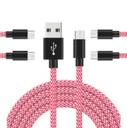Catzon 1M 2M 3M 5Packs Micro USB Cable Nylon Braided W Phone Cable Fast Charger Cable USB Cord -Pink White