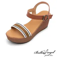 在飛比找momo購物網優惠-【BalletAngel】玩美撞色織帶一字楔型涼鞋(棕)