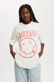 [Cotton On Women] Cotton On Women - Nirvana Boxy Graphic Tee - Lcn mt nirvana smiley/ vintage white L LCN MT NIRVANA SMILEY/ VINTAGE WHITE