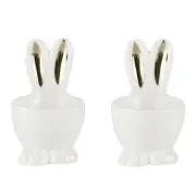 Easter Bunny Ears Shape Egg Holders- Set of 2 Ceramic Rabbit Egg Cups Gold Bu...