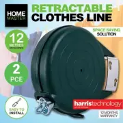 Home Master [2PCE] Retractable Clothesline Wall Mountable Space Saving Removable