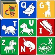 26 Pieces Sturdy Stencils for Kids, 8 Inches Large Sidewalk Chalk Animal Shape with Alphabet Letters Themed Template, DIY Drawing on Floor Wall Home Décor x 0.39 in
