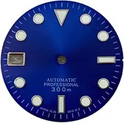 [Fitbitey] 1pcs 28.5mm Watch Dial Suitable NH35 Movement Modified Accessories Silver Markers Green lume Left Date Windows Parts(Blue)