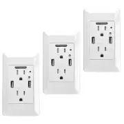 3 Pack AC Power Plug Wall Outlet Adapter 4.2A Dual USB Charger Port Socket Plate