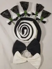 Set of Mini Horse Decorations - Black, White Mane, Tail, Flowers