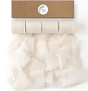 Olalaka 24Yd 4 Rolls Beige Handmade Fringe Chiffon Silk Ribbons, 1.5" x 6Yd Beige Chiffon Ribbons Set for Wedding Invitations, Gift Wrapping, Bouquet Wrap, Bridal Bouquets