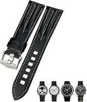 [DJDLFA] Genuine Leather Watch Band 20mm 21mm For Omega Seamaster 300 AQUA TERRA Speedmaster Pin Clasp Black Strap