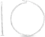 [JewelryWeb] 14k White Gold Sparkle Cut Large Design Hoop Earrings With Hinged Clasp-Hoop Earring for Women