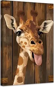 ZXHYWYM Giraffe Wall Art Nursery Funny Animals Giraffe Poster Cute Animal Picture Print On Canvas Lovely Kid Children Wall Décor Framed (B, (12.00" x 18.00"))