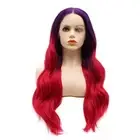 Hair Synthetic Lace Front Wig Wavy Long 24inch Purple Root Rose Red Ombre Hea...